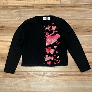 Emma Tricot Valentine Hearts Cardigan Sweater SZ Small Black Beaded Funky Knit